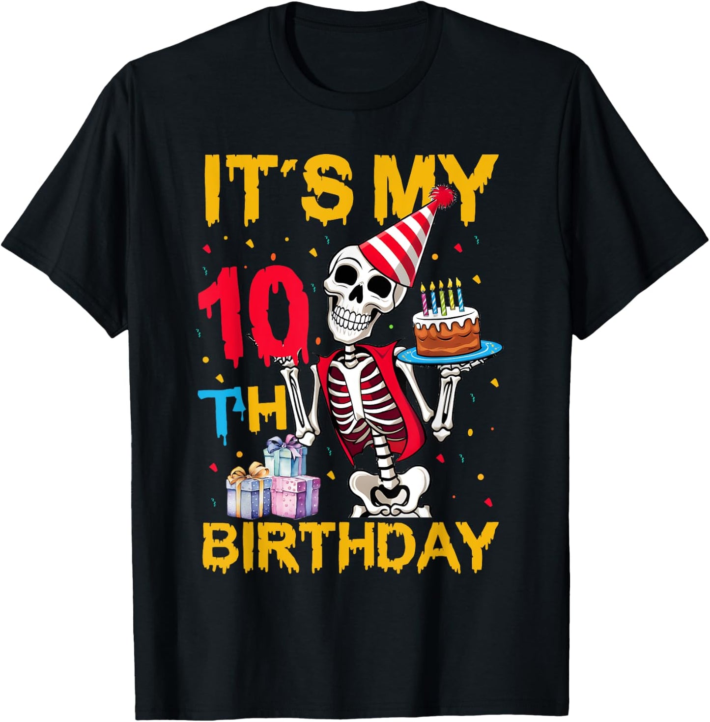 It's My 10th Birthday Party Halloween Skeleton Birthday T-Shirt - T-Shirt | Black