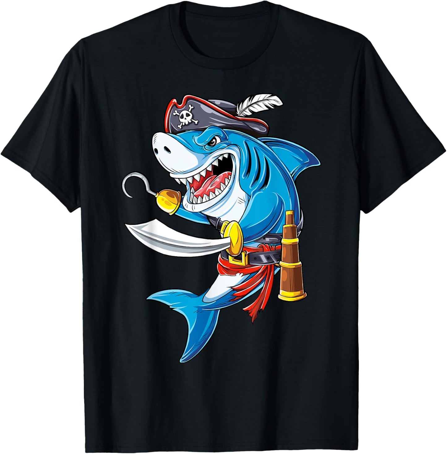 Shark Pirate Costume Jolly Roger Flag Jawsome Gifts Boys Men T-Shirt - T-Shirt | Black