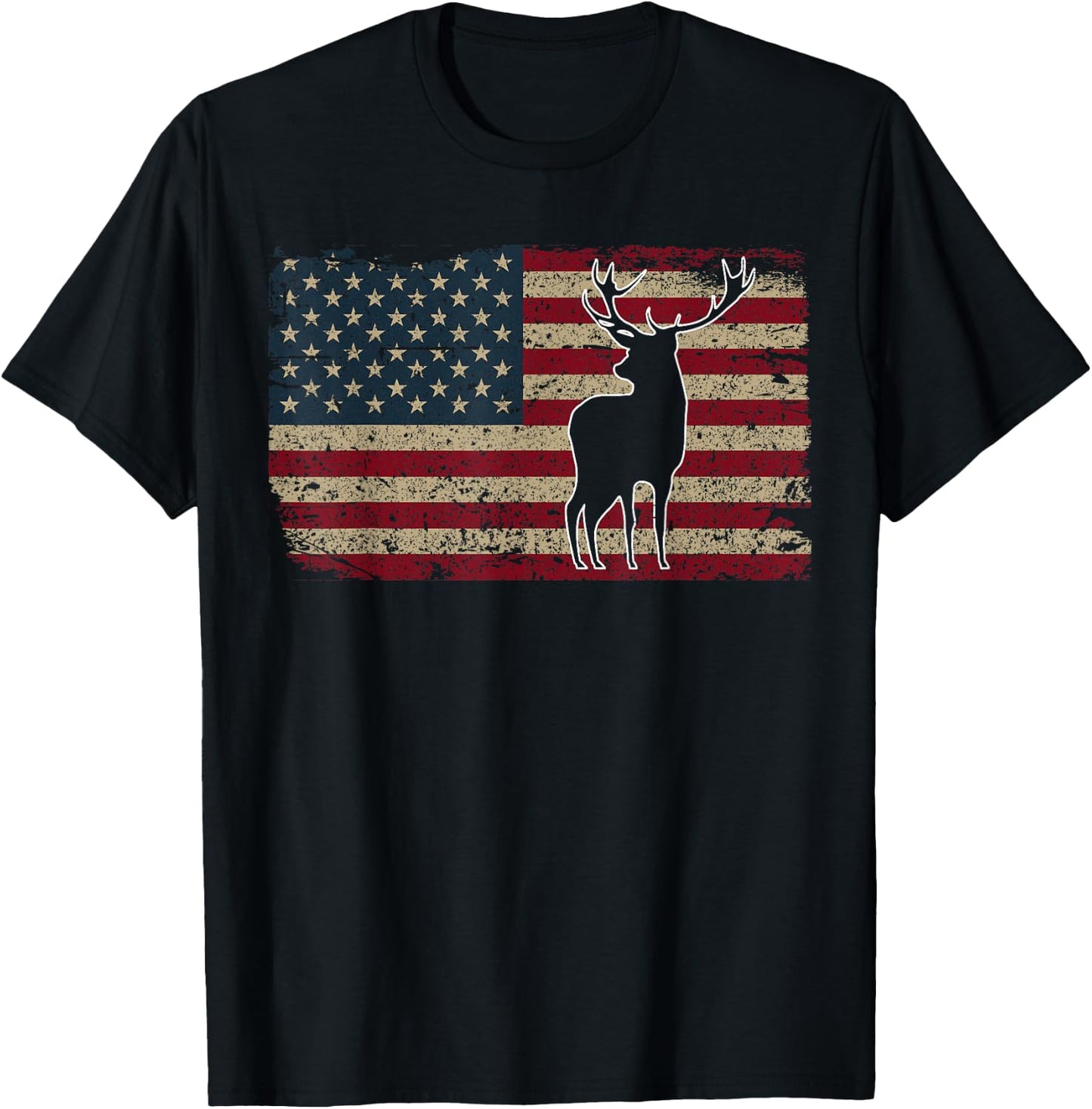 Deer Hunting American Flag I Proud Hunter Gift Men T-Shirt - T-Shirt | Black