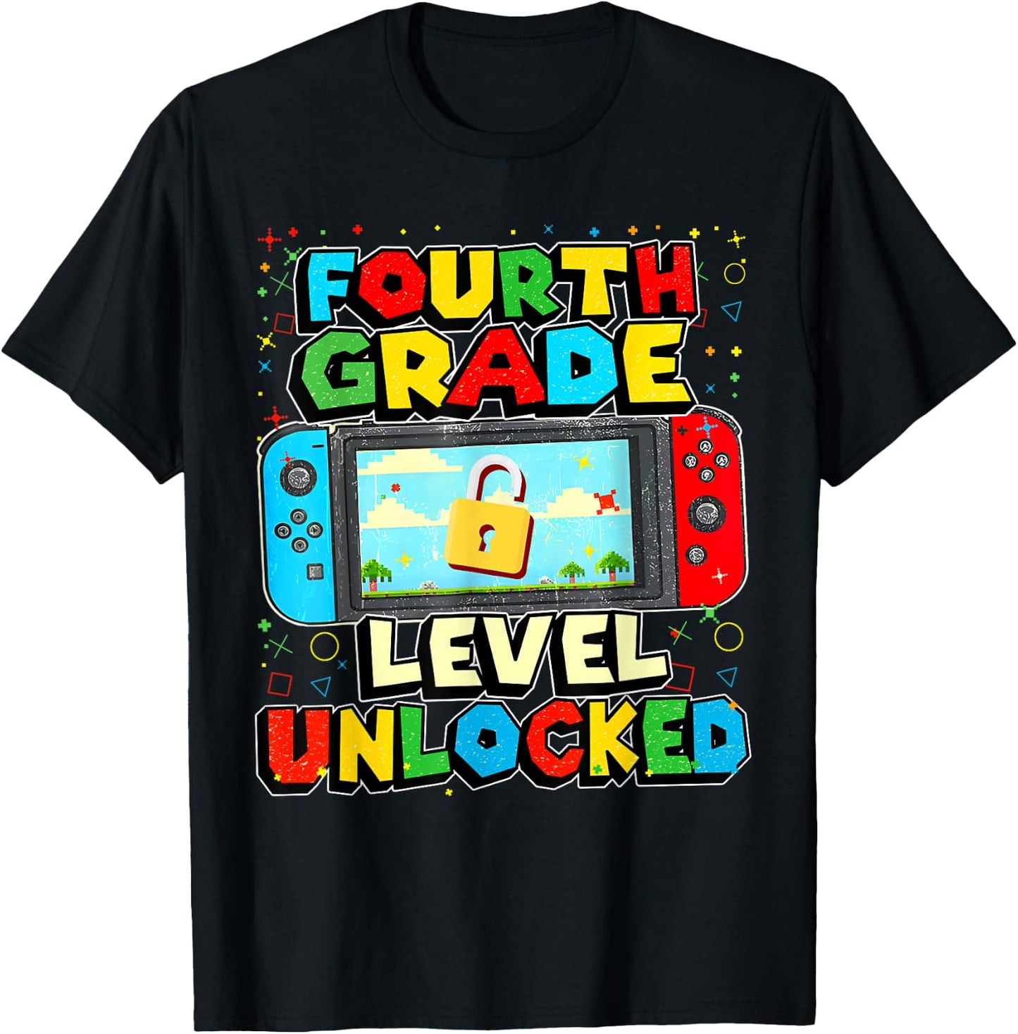 4th Grade Level Unlocked Funny Gamer Boys Back To School T-Shirt - T-Shirt | Black