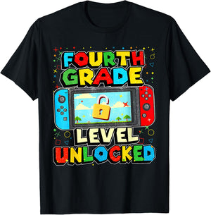 4th Grade Level Unlocked Funny Gamer Boys Back To School T-Shirt - T-Shirt | Black