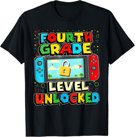 4th Grade Level Unlocked Funny Gamer Boys Back To School T-Shirt - T-Shirt | Black