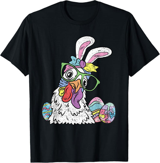Chicken Egg Hunting Easter Bunny Ears Farm Animal Spring T-Shirt - T-Shirt | Black
