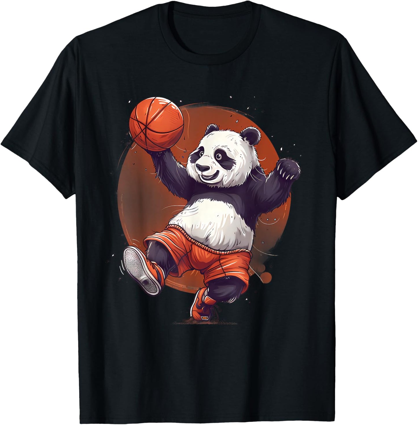 Basketball Bear Panda Basketball Hoop Drawing Animal Art T-Shirt - T-Shirt | Black