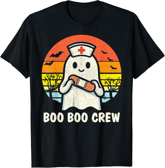 Boo Boo Crew Halloween Nurse Shirts Women Ghost Halloween T-Shirt - T-Shirt | Black