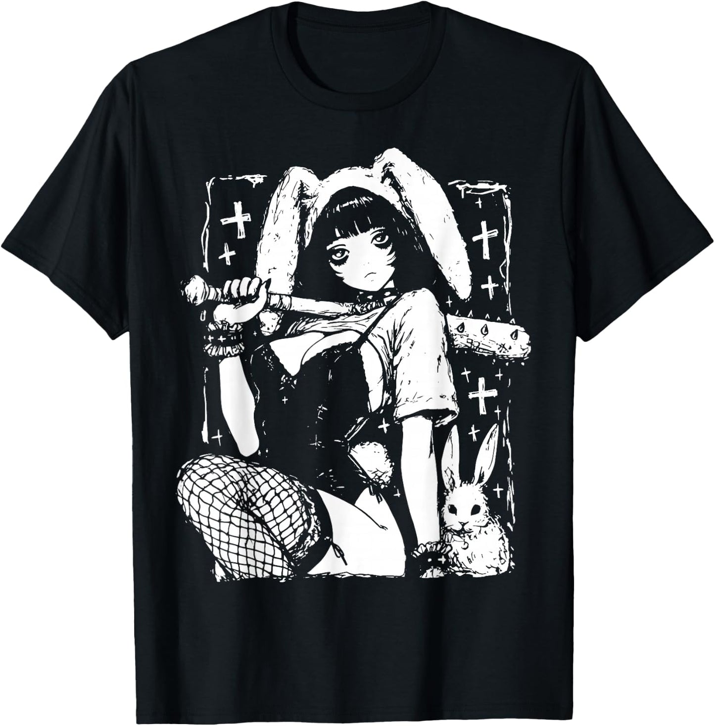 Creepy Horror Bunny Girl Anime Manga Alt Kawaii Harajuku T-Shirt - T-Shirt | Black