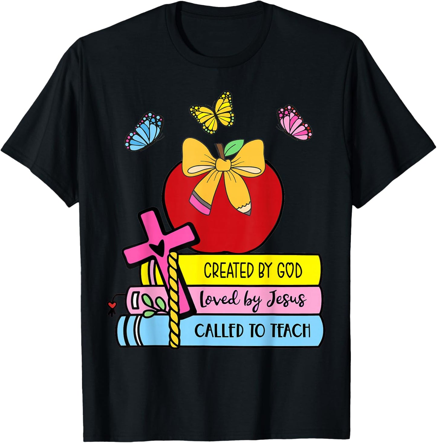 Created By God Called To Teach Pretty Books Christian T-Shirt - T-Shirt | Black