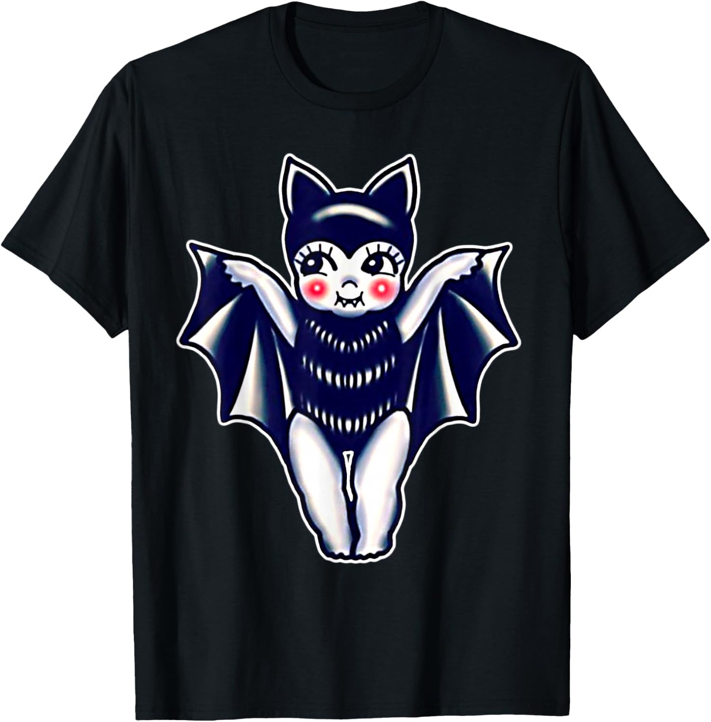 Kewpie Baby Vampire Bat Traditional Tattoo Flash T-Shirt - T-Shirt | Black