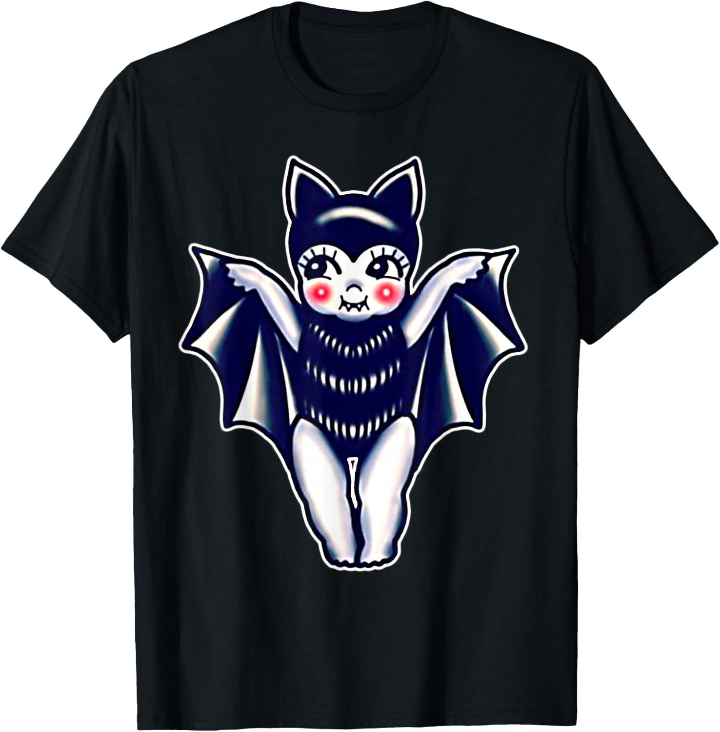 Kewpie Baby Vampire Bat Traditional Tattoo Flash T-Shirt - T-Shirt | Black