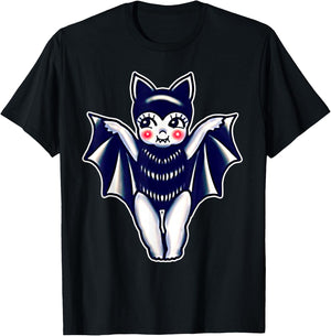 Kewpie Baby Vampire Bat Traditional Tattoo Flash T-Shirt - T-Shirt | Black