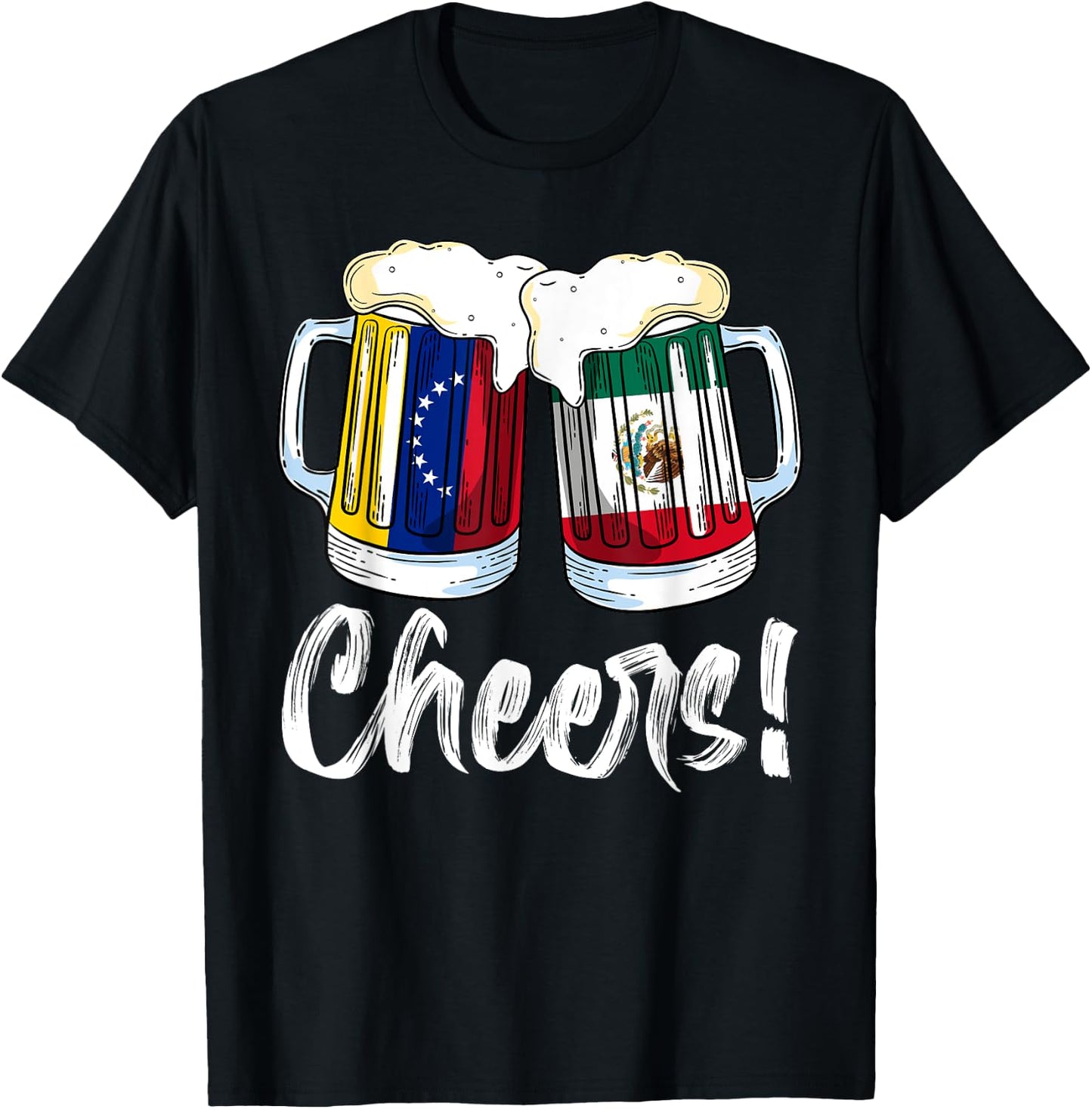 Cheers Beer Mexico Venezuela Flag Hispanic Heritage Month T-Shirt - T-Shirt | Black