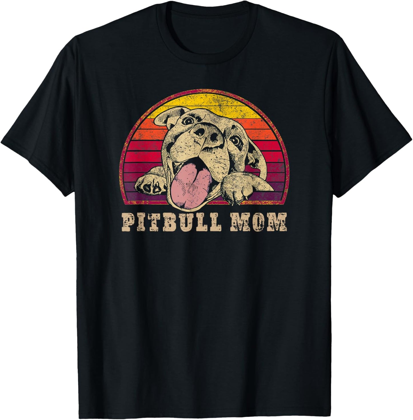 Classic Pitbull Mom | Vintage smiling Pitbull on sunset T-Shirt - T-Shirt | Black
