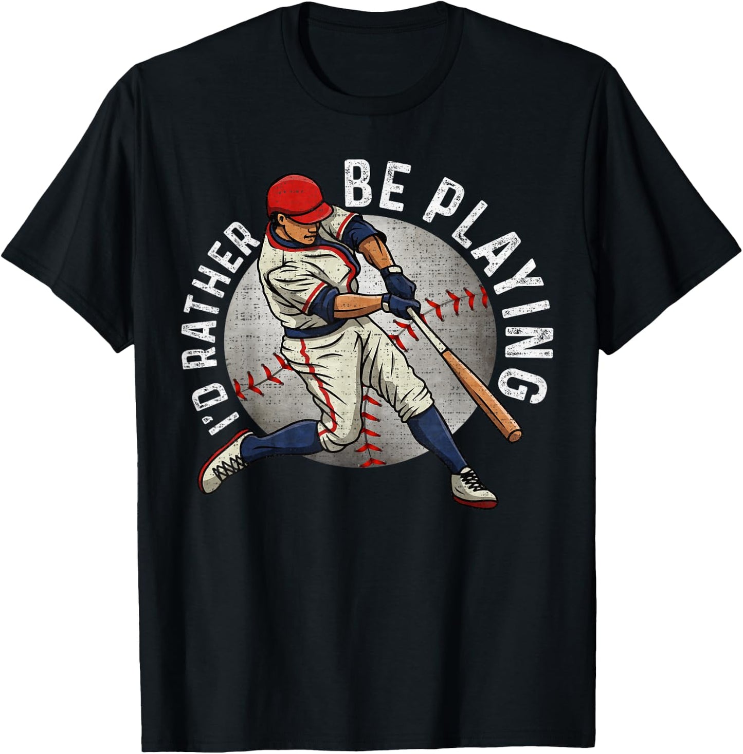 Vintage I'd Rather Be Playing, Baseball Player Lover T-Shirt - T-Shirt | Black