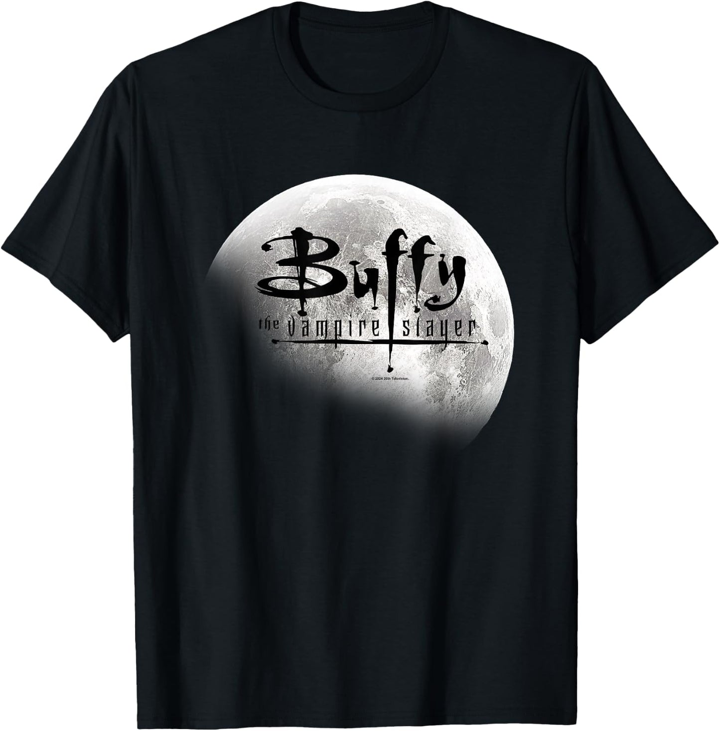 Buffy The Vampire Slayer Distressed Full Moon Title Logo T-Shirt - T-Shirt | Black