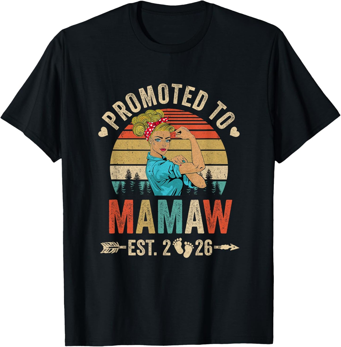Promoted To Mamaw Est 2026 Retro First Time Mamaw T-Shirt - T-Shirt | Black