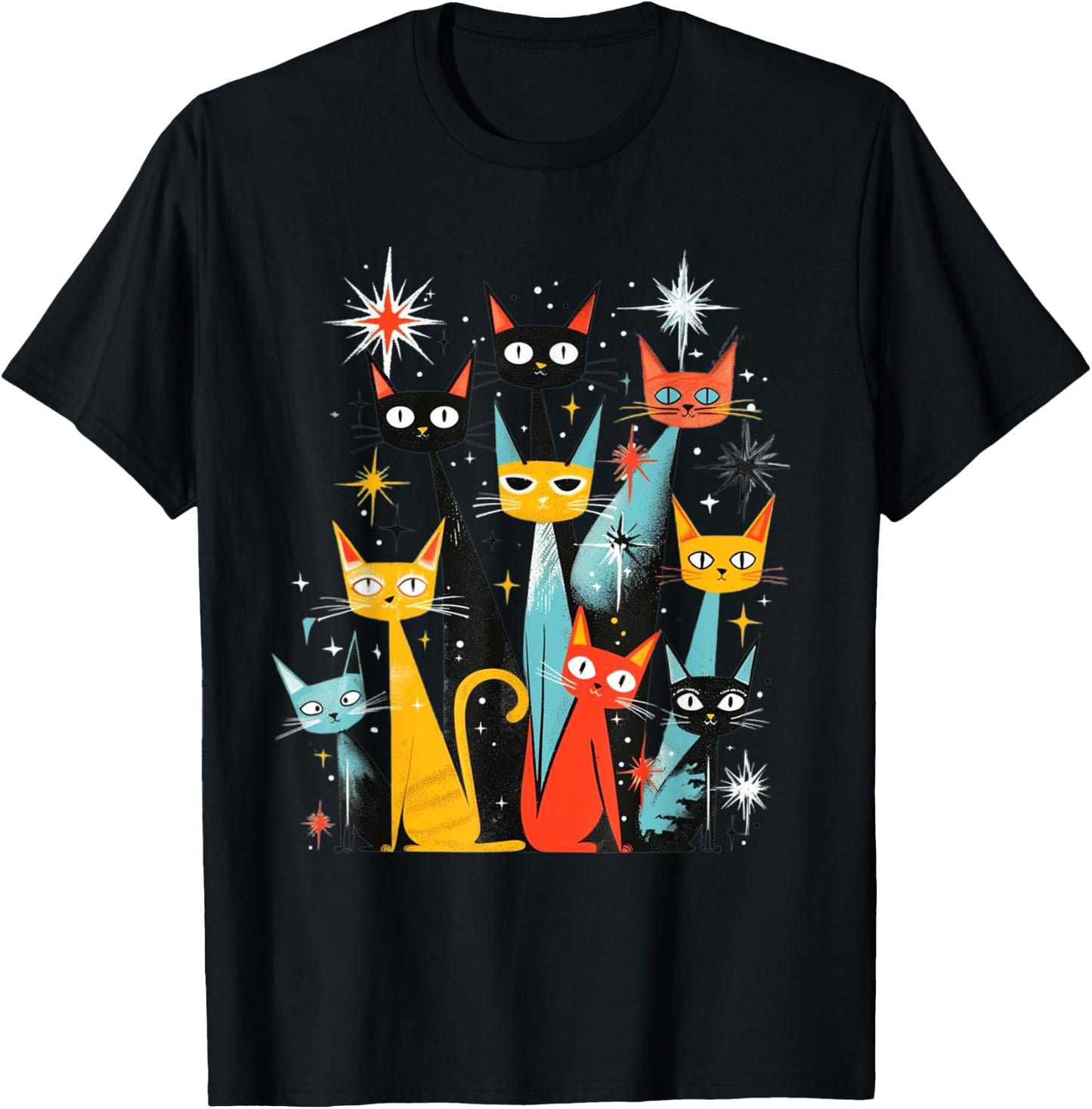 Vintage Retro Mid-Century Modern Look Cats 50s 60s Style T-Shirt - T-Shirt | Black