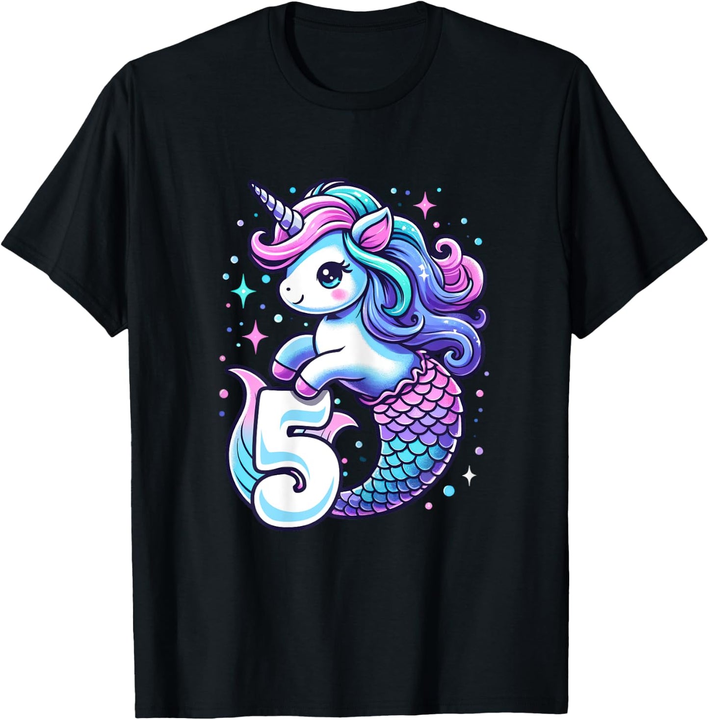 Unicorn Mermaid 5th Birthday 5 Year Old Party Girls Outfit T-Shirt - T-Shirt | Black