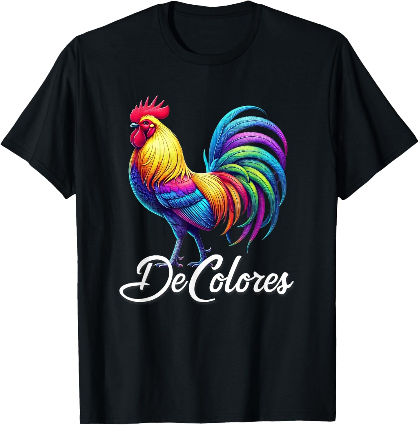DeColores Cursillo Rainbow Rooster Catholic T-Shirt - T-Shirt | Black