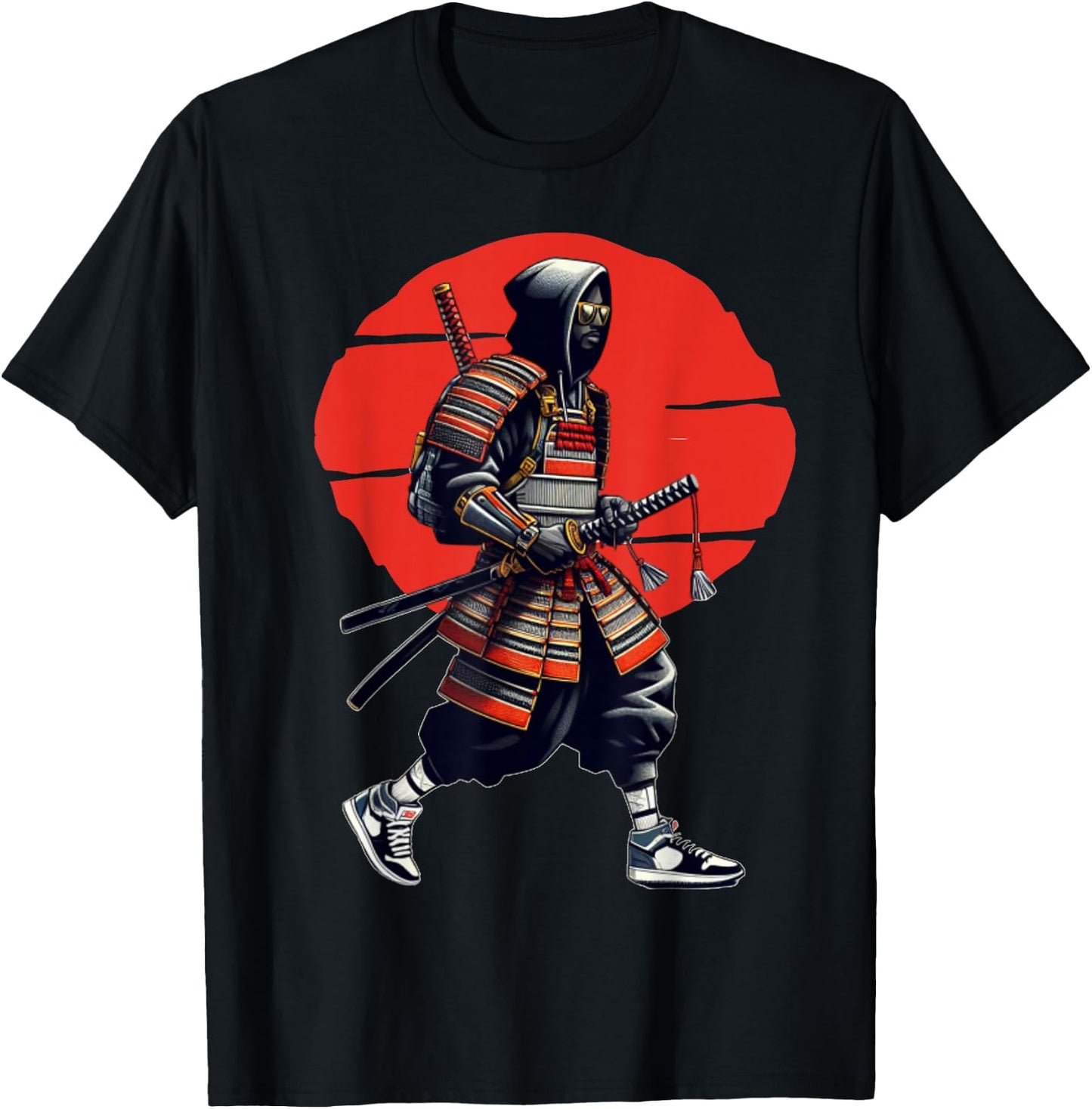 Afro American Samurai Japanese Warrior Vintage Bushido T-Shirt - T-Shirt | Black
