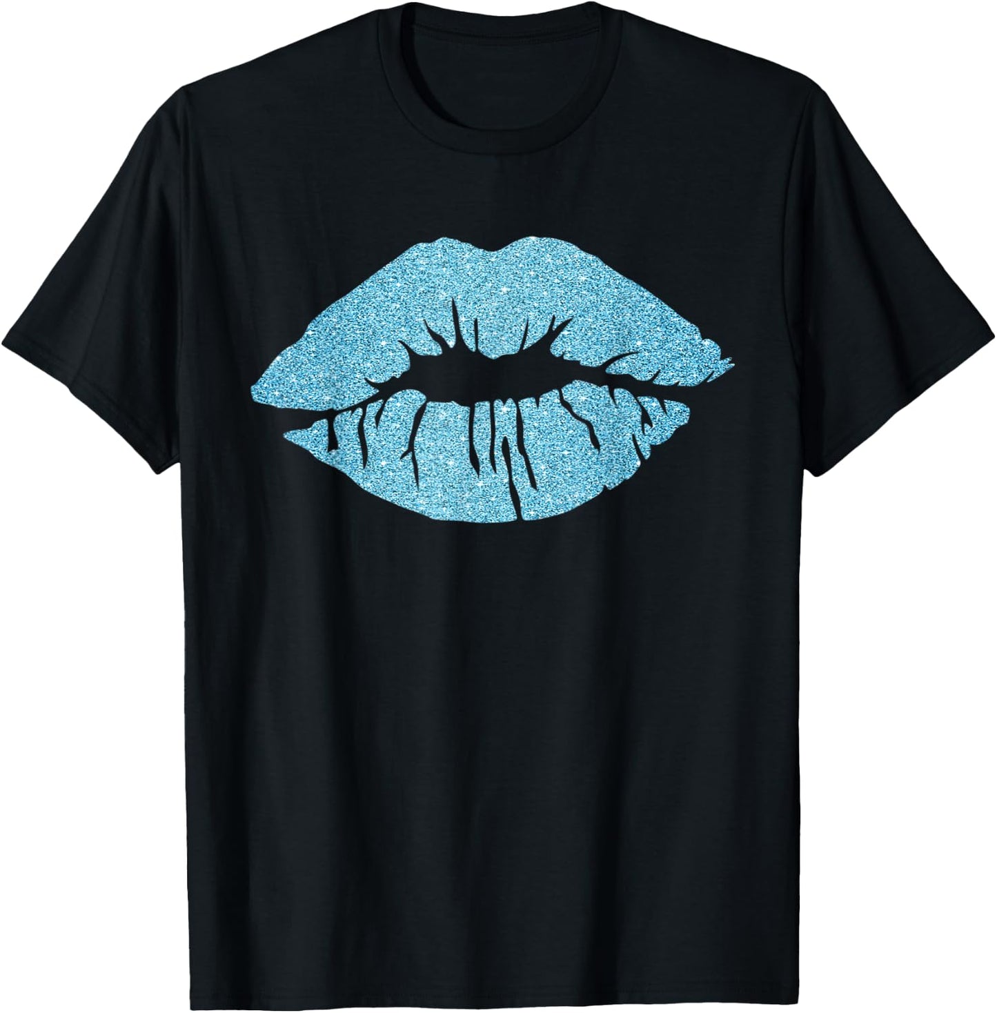 Women's Kiss Lips Blue Lips Blue Lipstick Blue Kiss T-Shirt - T-Shirt | Black