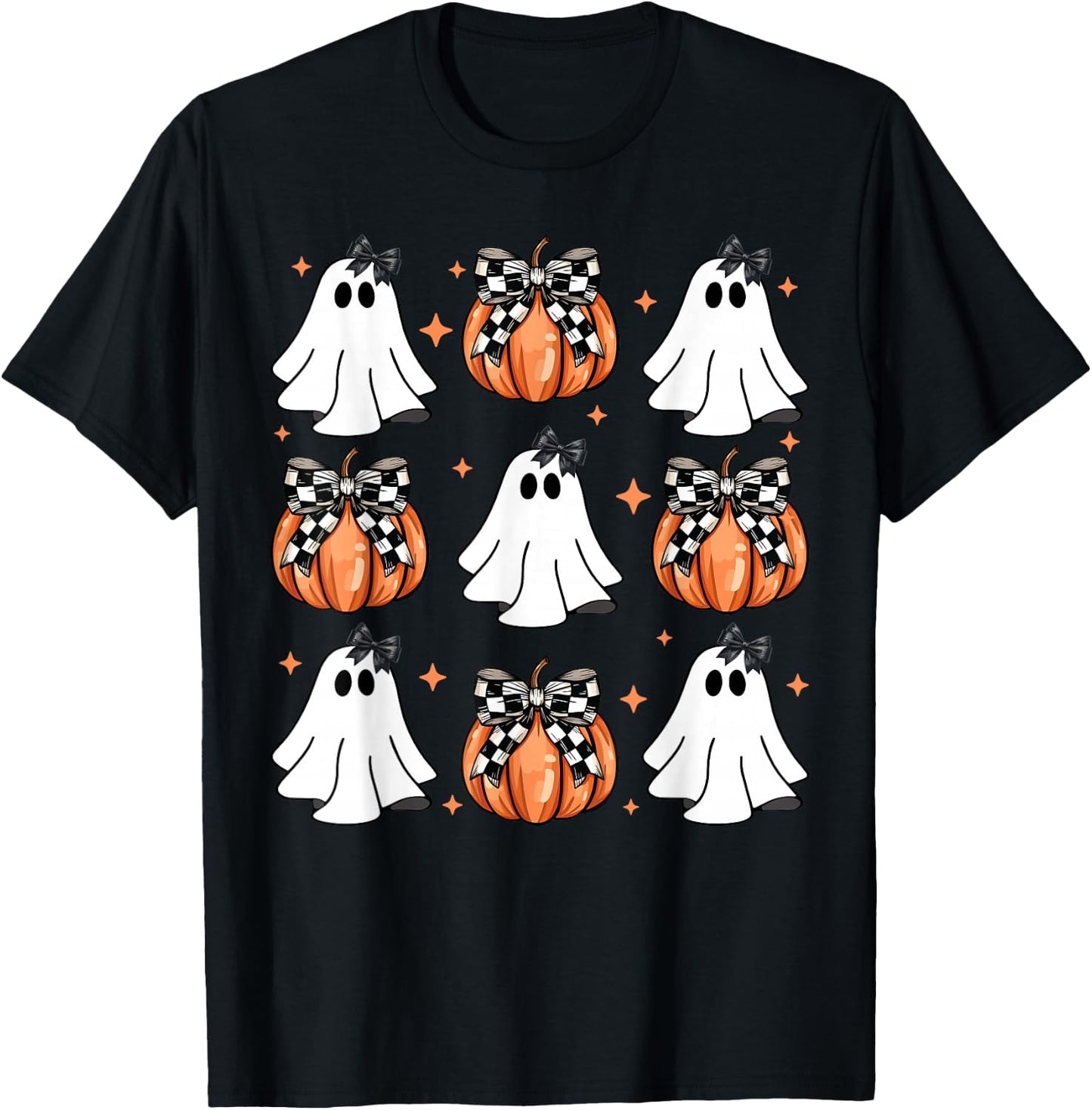 Coquette Bow Pumpkin Ghost Halloween Girly Ghost Women Girl T-Shirt - T-Shirt | Black