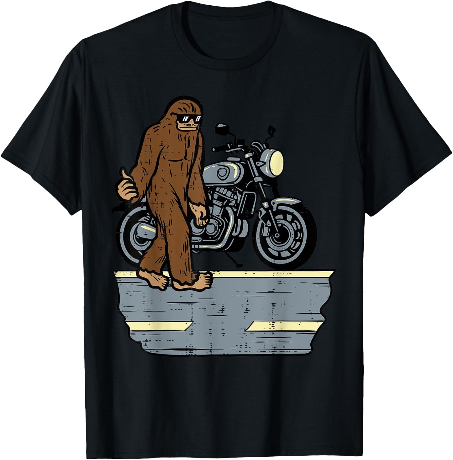 Biker Bigfoot Sasquatch Motorcycle Motorbike Men Kids Women T-Shirt - T-Shirt | Black