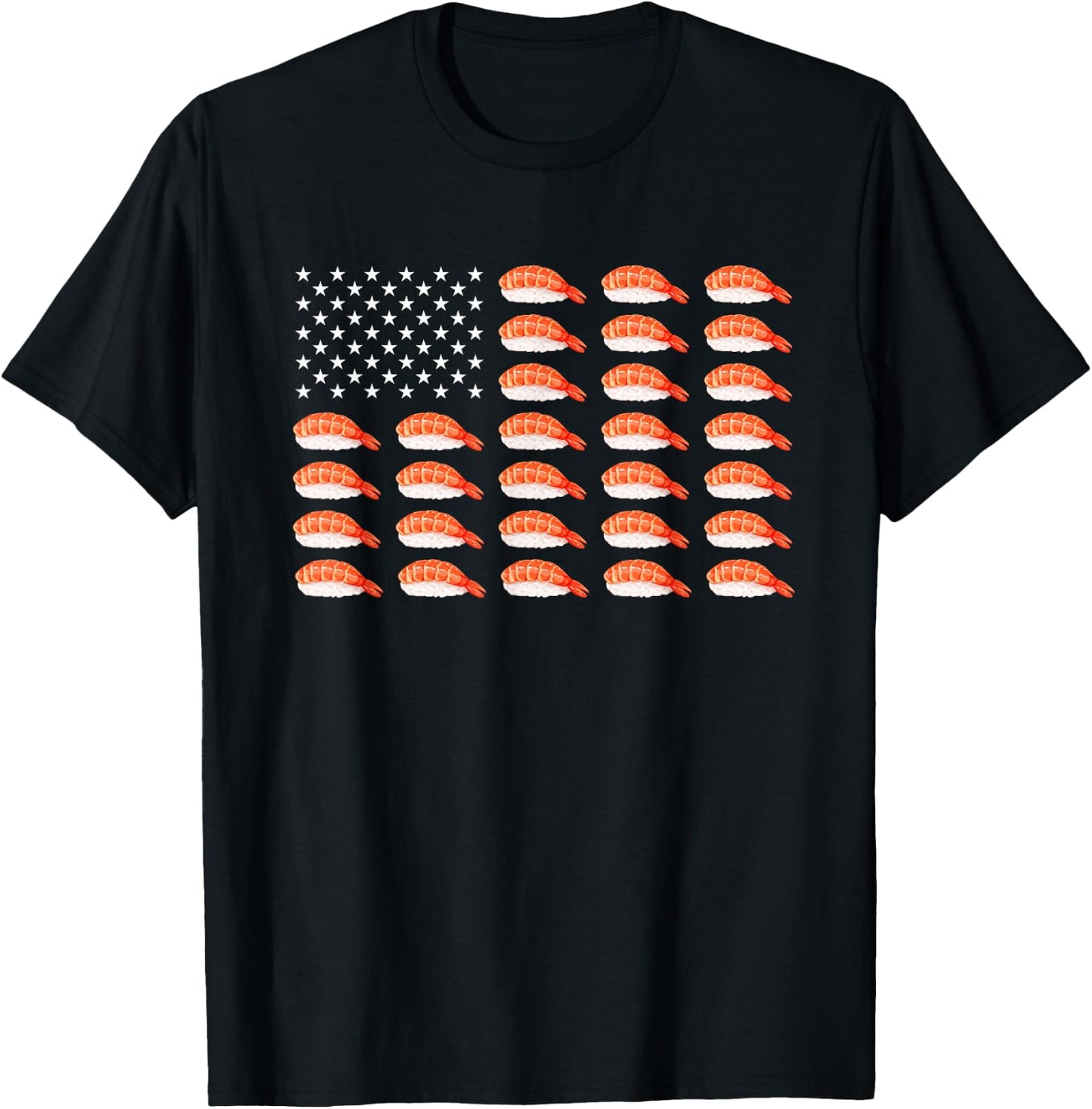 Sushi USA Flag Japanese Funny American Flag Kawaii Anime T-Shirt - T-Shirt | Black