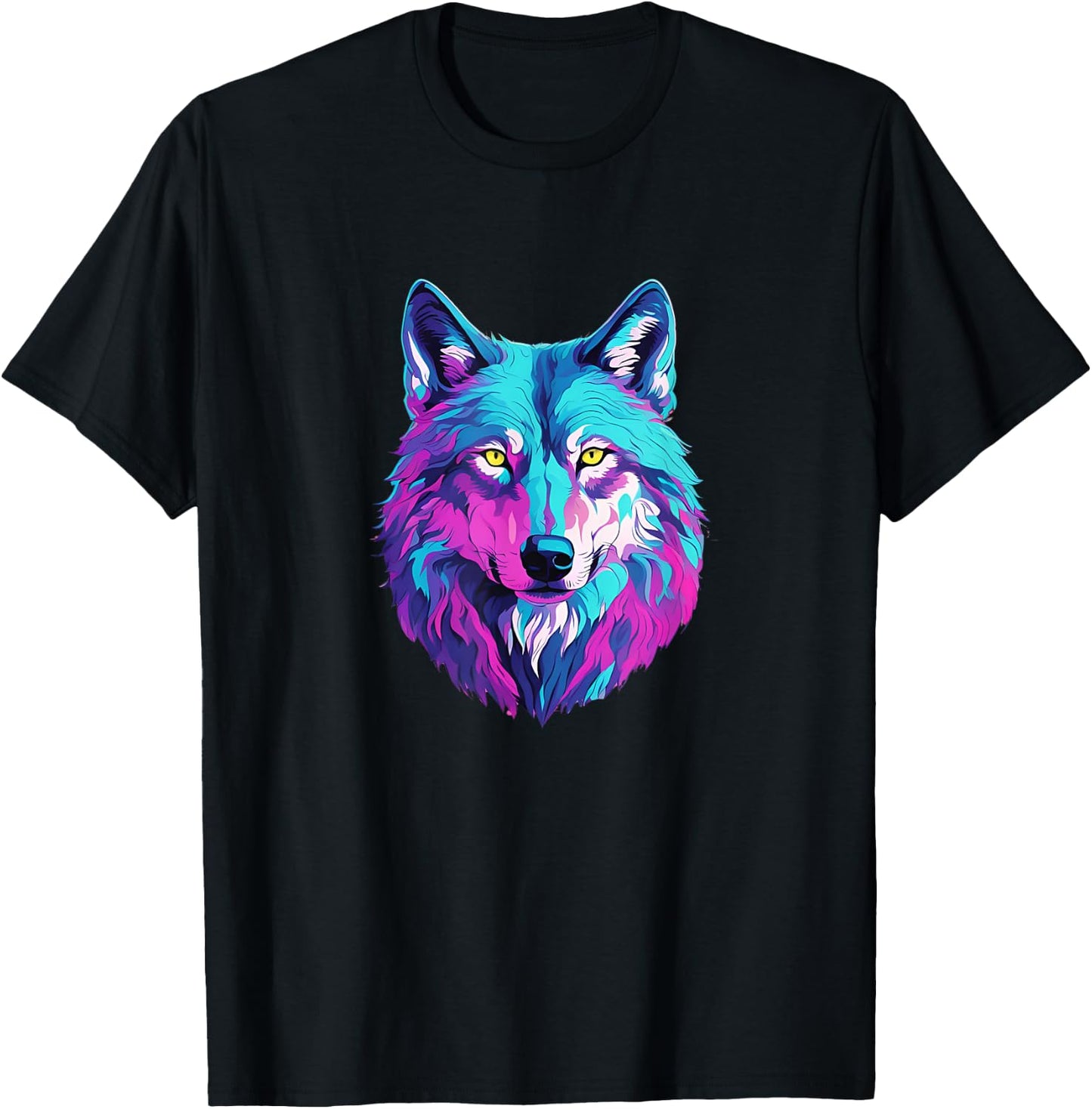 Vibrant Multicolored Wolf T-Shirt - T-Shirt | Black
