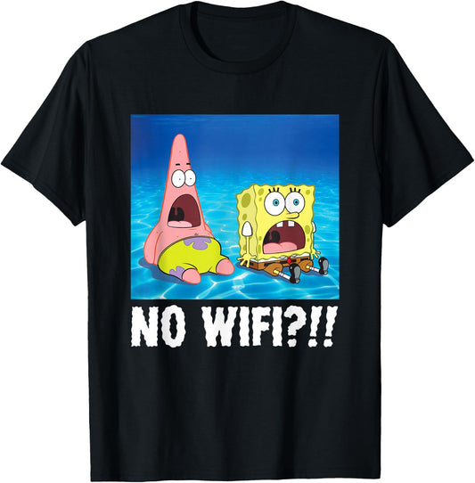 SpongeBob SquarePants No Wifi?!! Surprised Faces T-Shirt - T-Shirt | Black