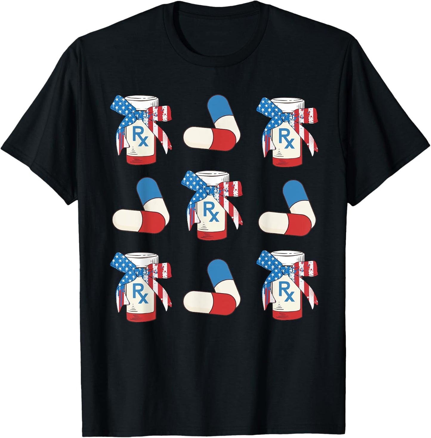 American Flag Bows Pills Pharmacy Pharmacist Squad 4th July Men T-Shirt - T-Shirt | Black