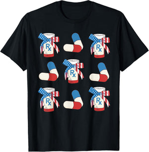 American Flag Bows Pills Pharmacy Pharmacist Squad 4th July Men T-Shirt - T-Shirt | Black