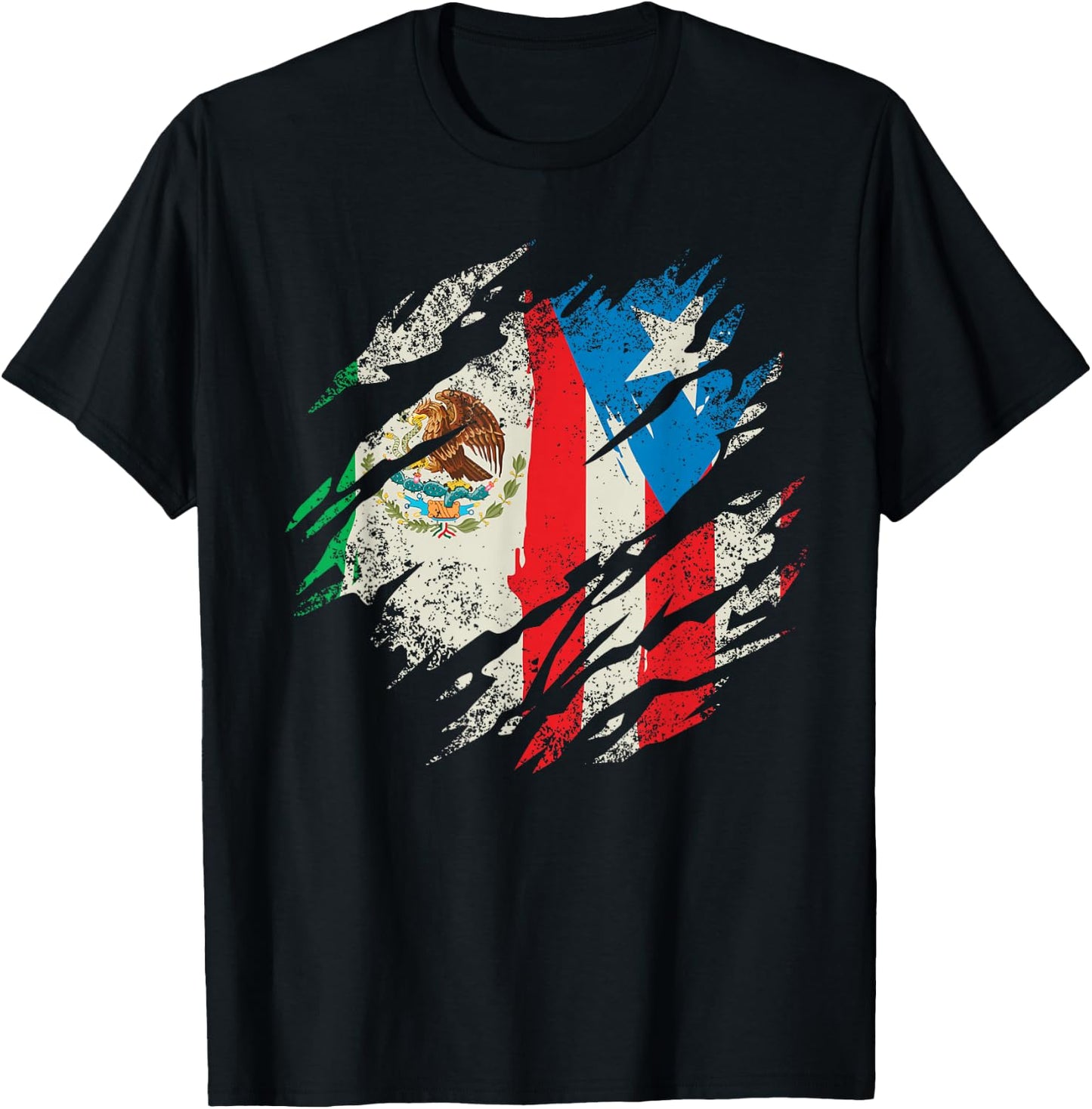 Mexican Puerto Rican Flag Puerto Rico Mexico Hispanic Retro T-Shirt - T-Shirt | Black
