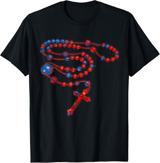 American Flag Rosary Catholic T-Shirt - T-Shirt | Black