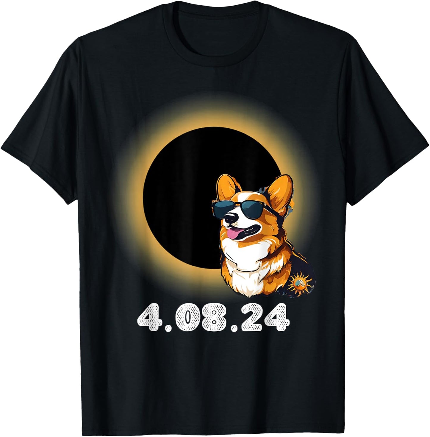 Total solar eclipse 2024 corgi dog wearing glasses spring Women T-Shirt - T-Shirt | Black