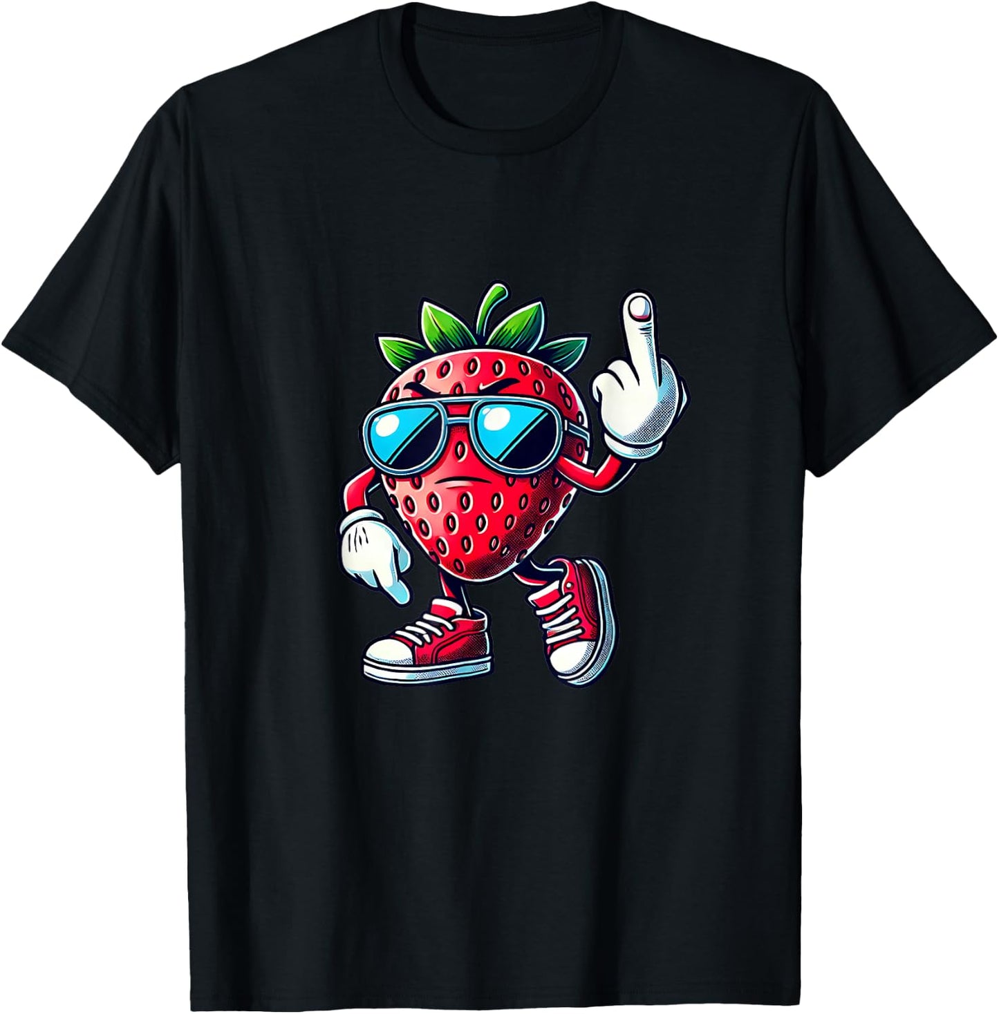 Funny strawberry fruit middle finger meme T-Shirt - T-Shirt | Black