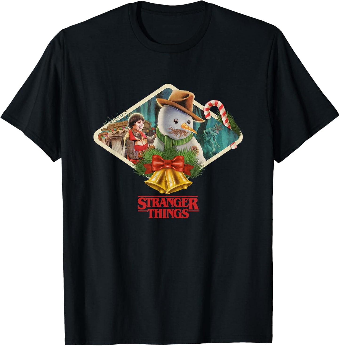 Stranger Things Christmas Will & Snowman Big Chest Frame T-Shirt - T-Shirt | Black