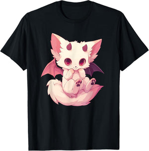 Kawaii Pastel Goth Creepy Cute Witchy Pink Demon Winged Fox T-Shirt - T-Shirt | Black