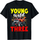 Kids Young Wild Three 3rd Birthday Boy Monster Truck 3 Years T-Shirt - T-Shirt | Black