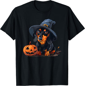 Cute Halloween Costume Dachshund Witch Dog Lover Design T-Shirt - T-Shirt | Black