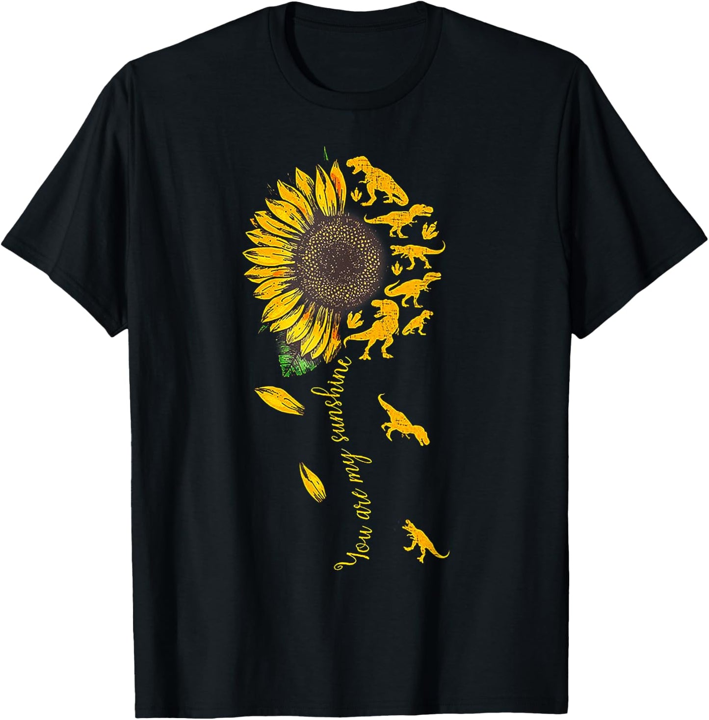 You Are My Sunshine Dinosaur T-rex Sunflower T-Shirt - T-Shirt | Black