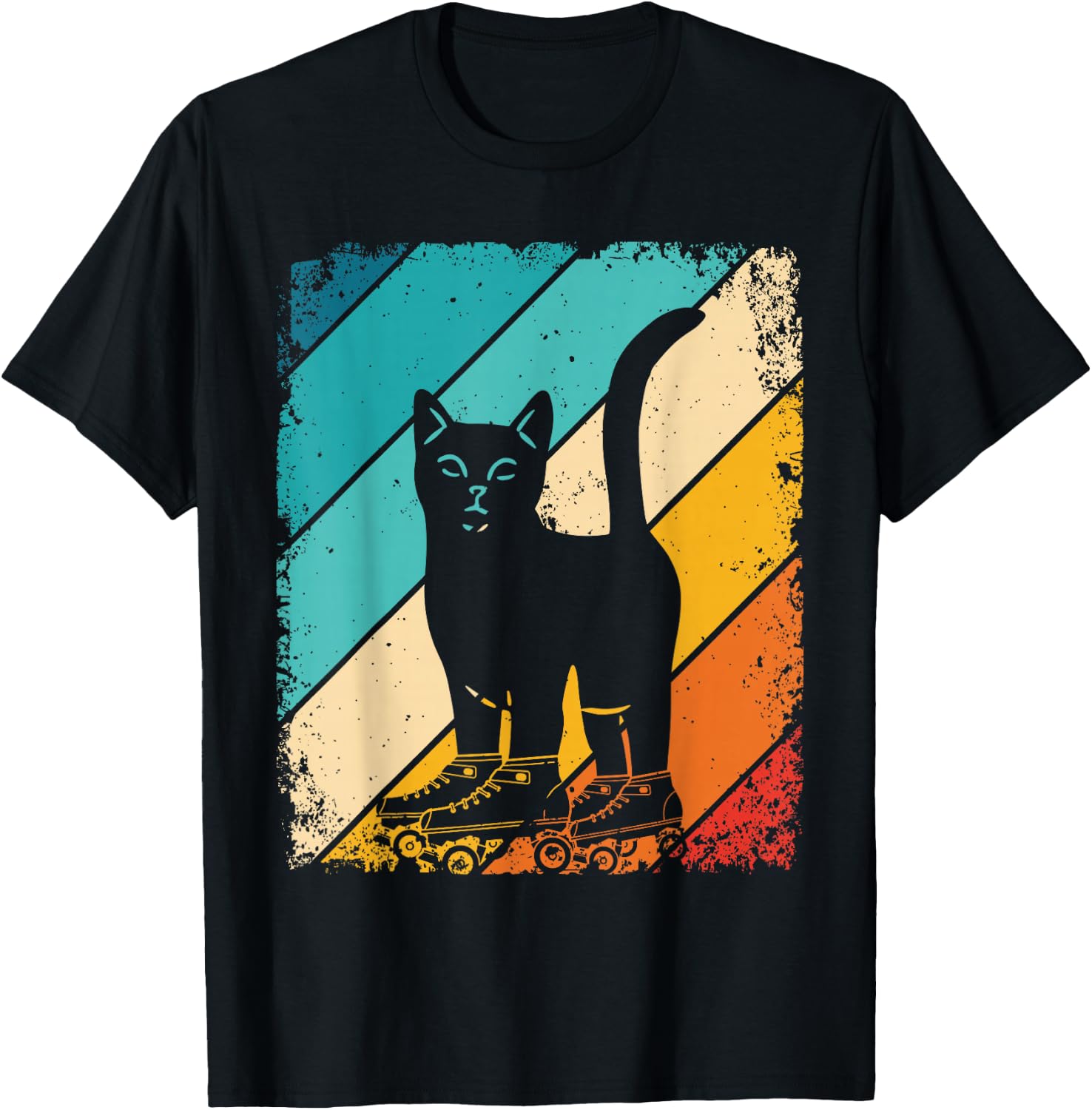 Cat Roller Skates Vintage Fun Skating Lifestyle Skates T-Shirt - T-Shirt | Black