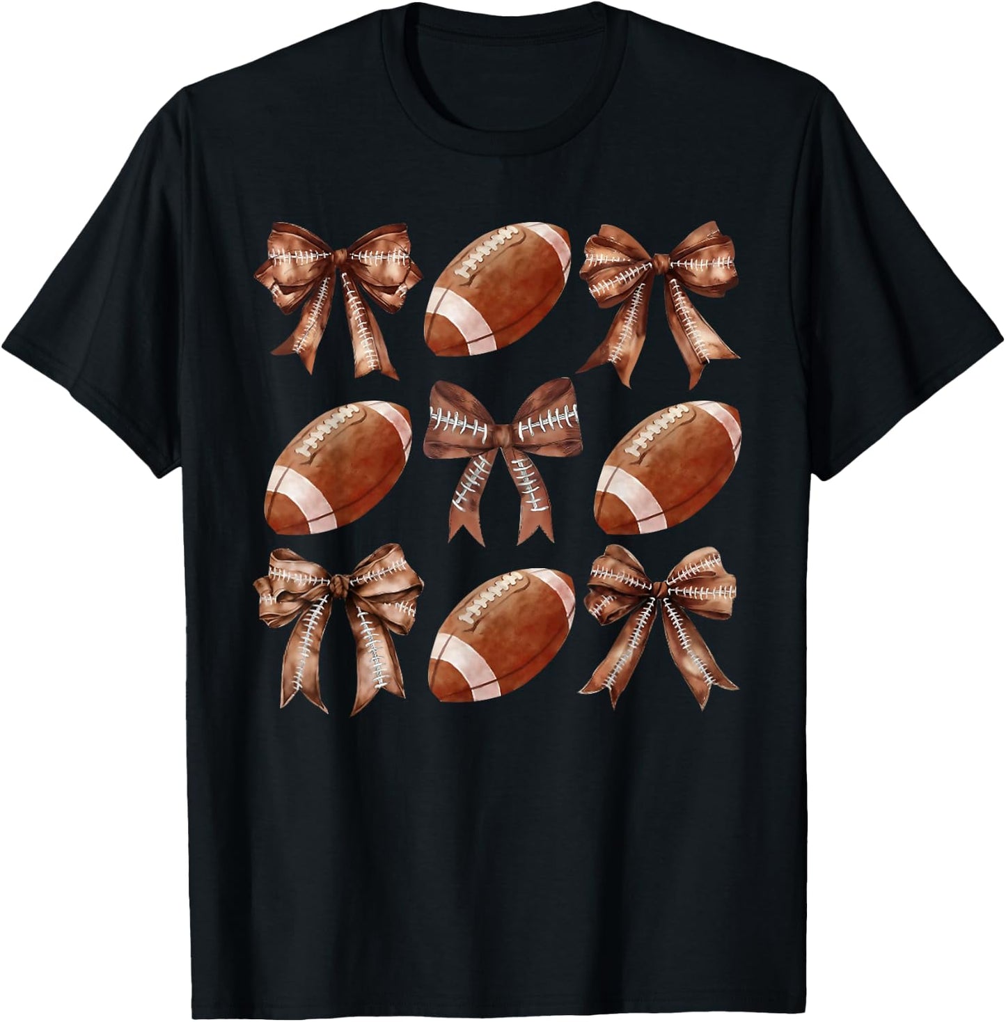Coquette Bow American Football Thanksgiving Autumn Fall Yall T-Shirt - T-Shirt | Black