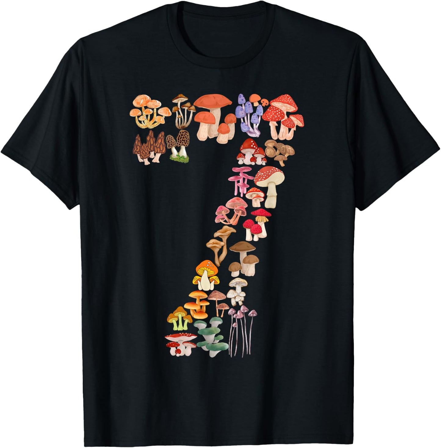 Kids 7th Birthday Mushroom Themed 7 Years Old Boys Girls T-Shirt - T-Shirt | Black