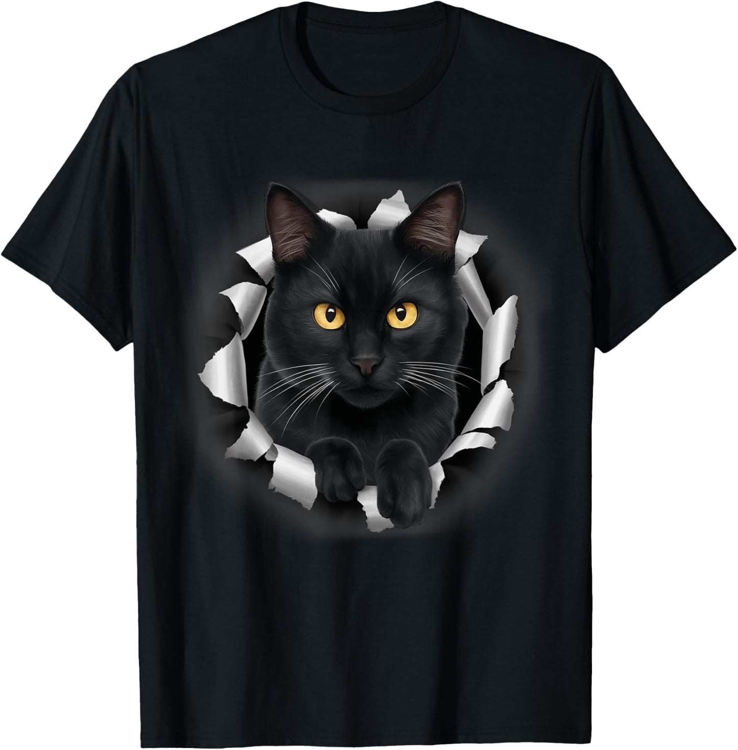 Cute Black Cat Looks From Torn Fabric For Cat Lover Women Kids T-Shirt - T-Shirt | Black