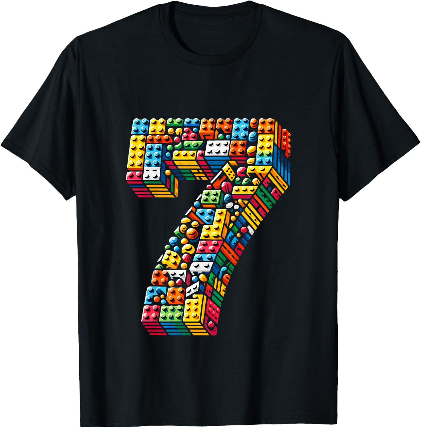 Kids 7 Year Old Blocks Building Master Builder 7th Birthday Boy T-Shirt - T-Shirt | Black