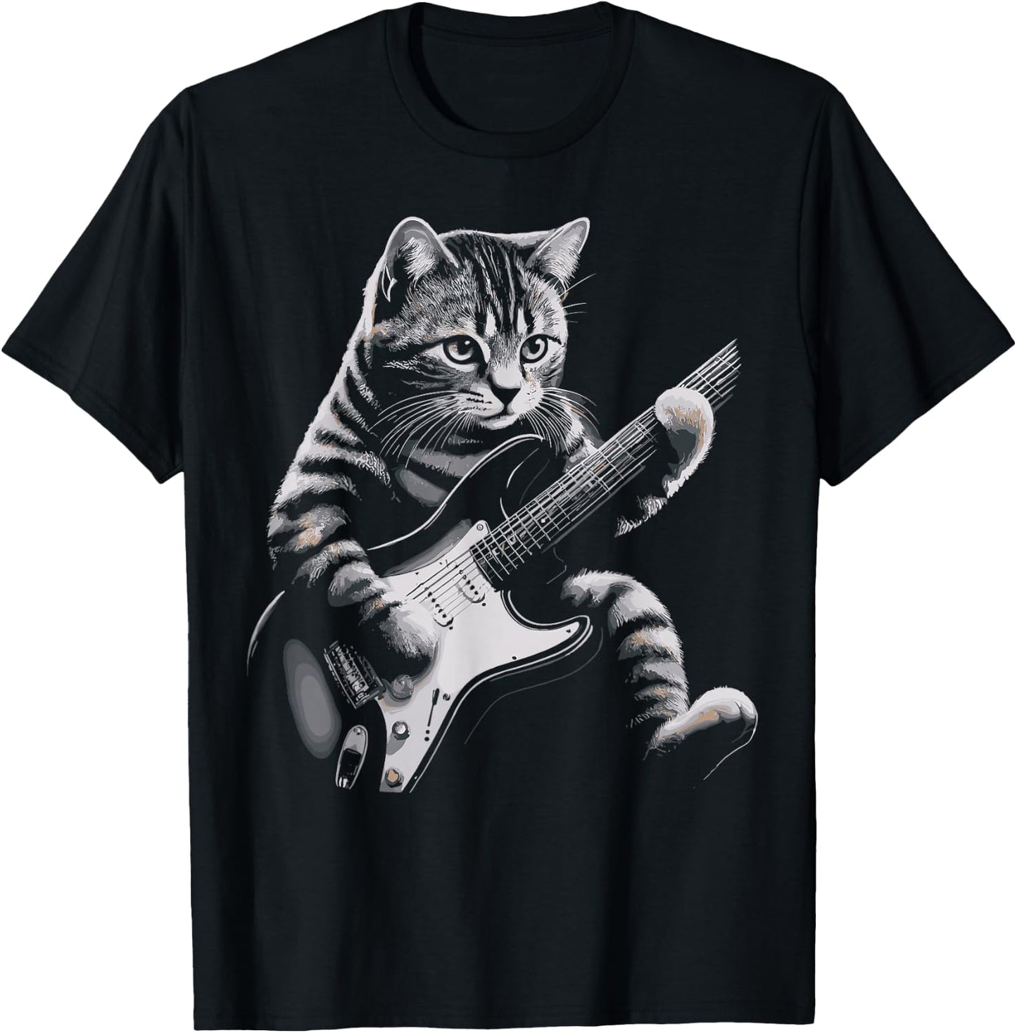 Cat Rock Guitar Funny Cat playing Guitar T-Shirt - T-Shirt | Black
