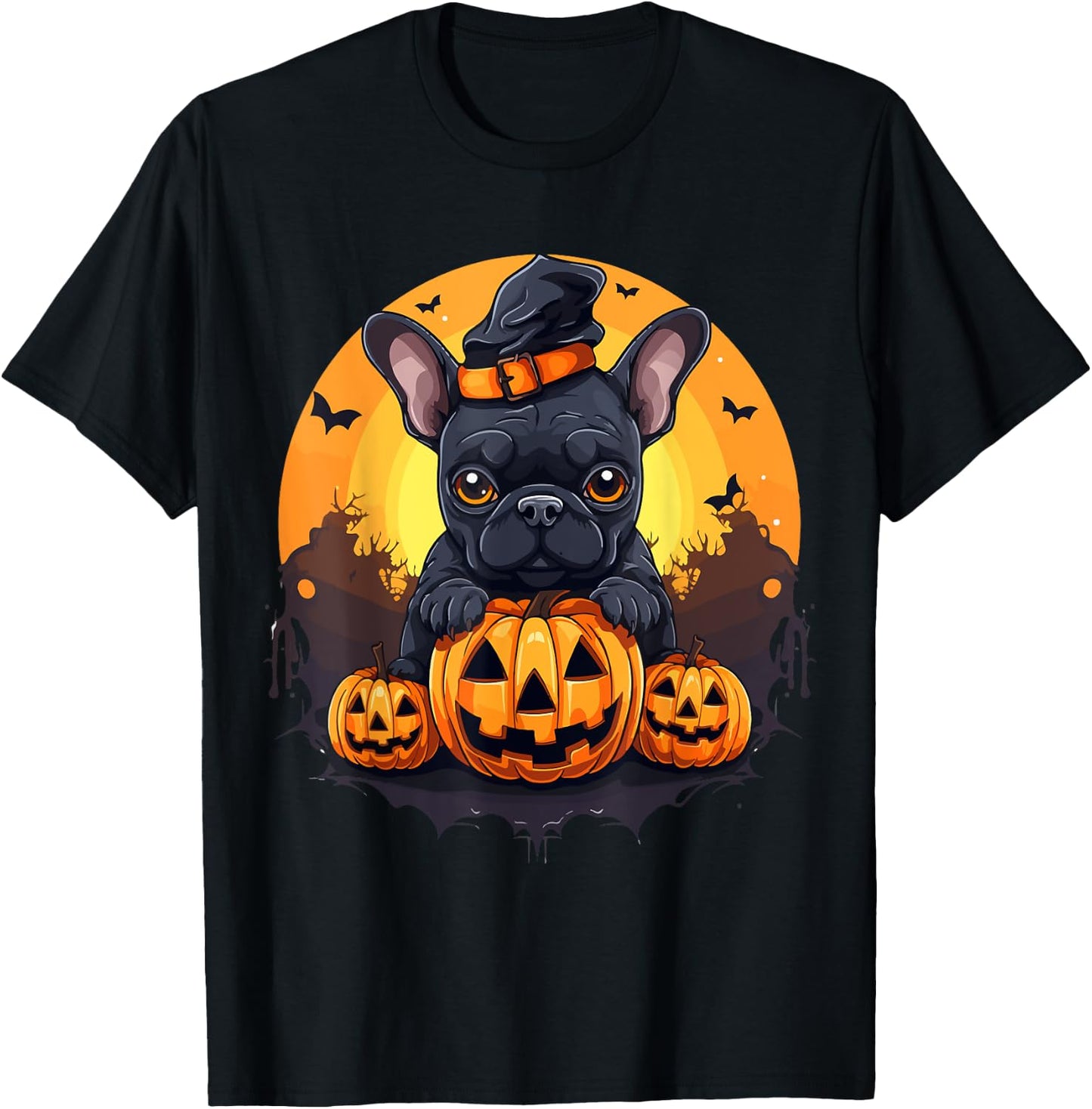 French Bulldog Frenchie Dog Breed Pet Halloween Pumpkins Women Kids T-Shirt - T-Shirt | Black