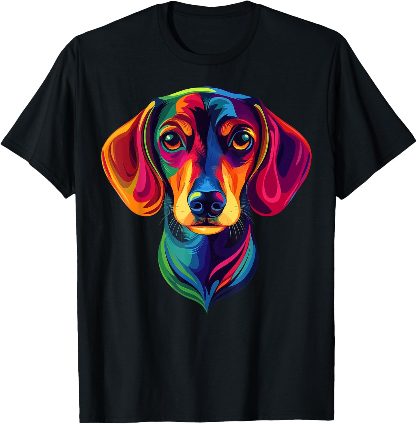 Colorful Short-Haired Dachshund Wiener Dog Face Cute Black T-Shirt - T-Shirt | Black