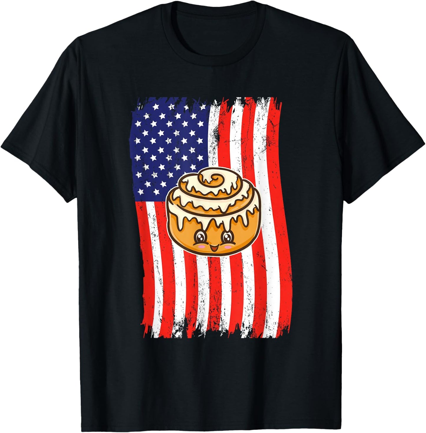American Flag Kawaii Cinnamon Roll T-Shirt - T-Shirt | Black