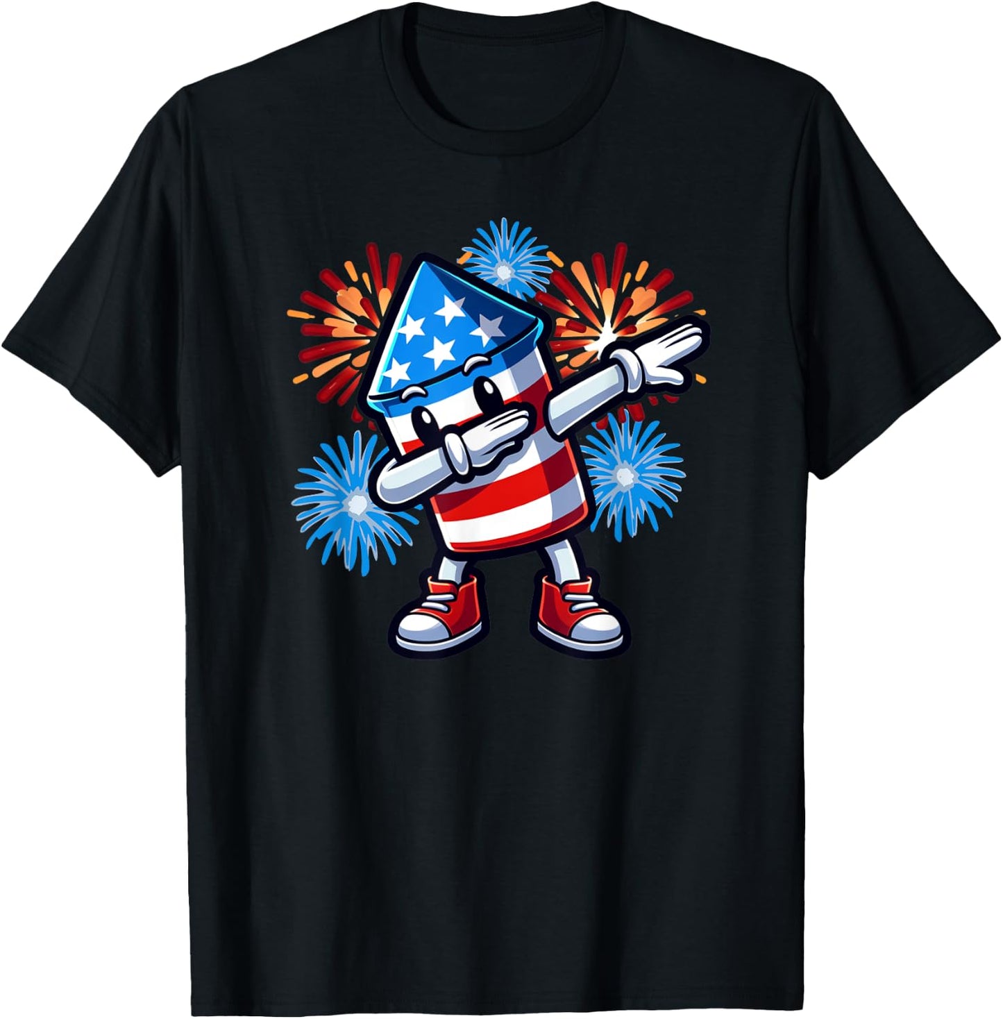July 4th Dabbing Fireworks Rocket Red White Blue Patriotic T-Shirt - T-Shirt | Black